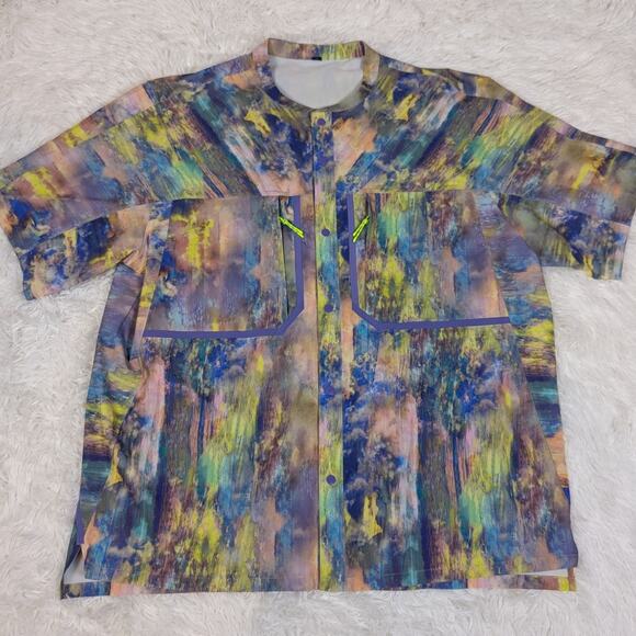 Lululemon Water Repellent Hiking Short Sleeve Mens Shirt Purple Yellow - Picture 11 of 11